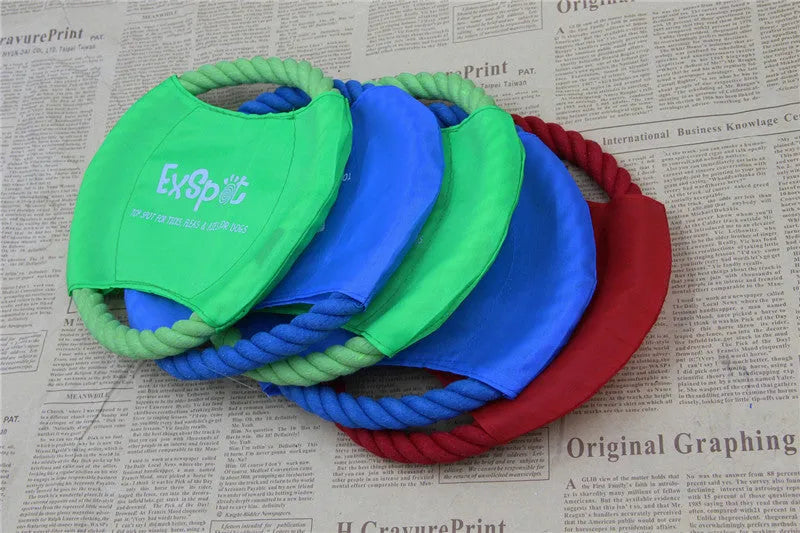 Pet dog flying rope toy canvas disc 19cm diameter for outdoor fetch training