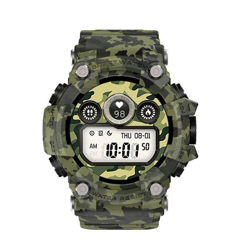 T6 tactical rugged smart watch with black or green strap on wrist, showing 1.3-inch screen
