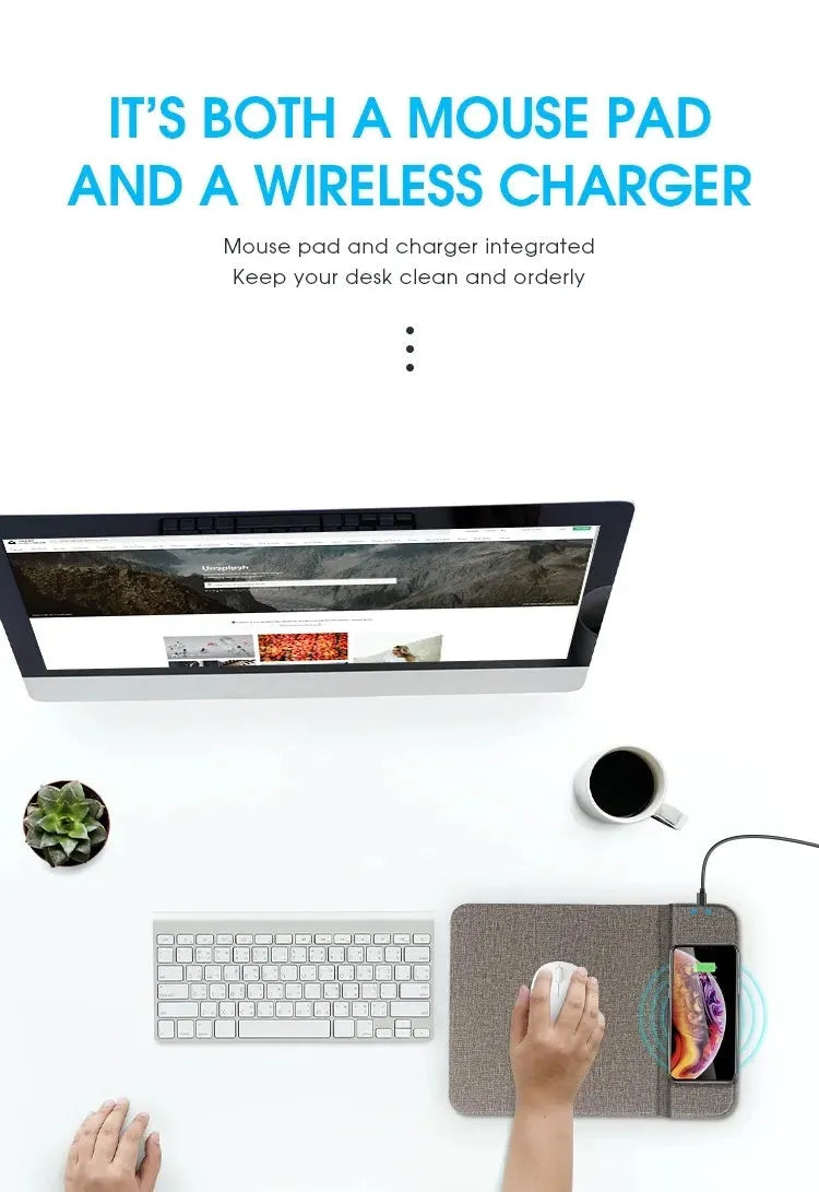 Foldable fabric phone holder with integrated 10W wireless charging pad shown open and closed.