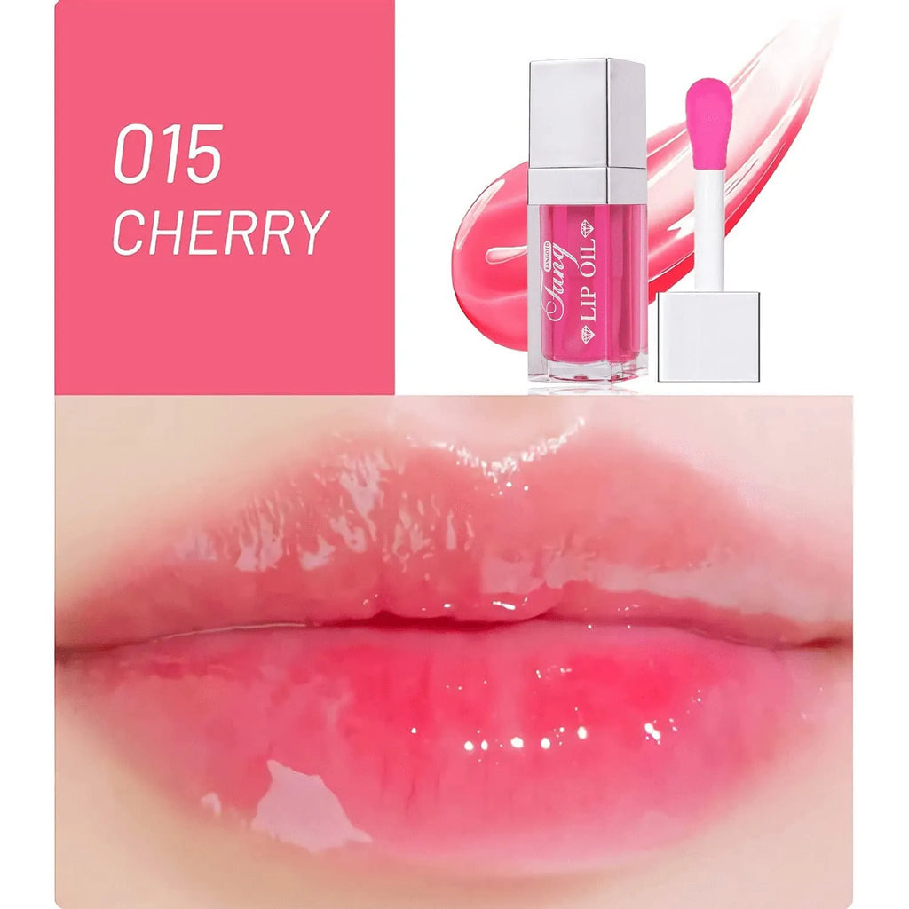 Bright mint lip gloss tube with five colour options showing moisturising and repairing lipstick