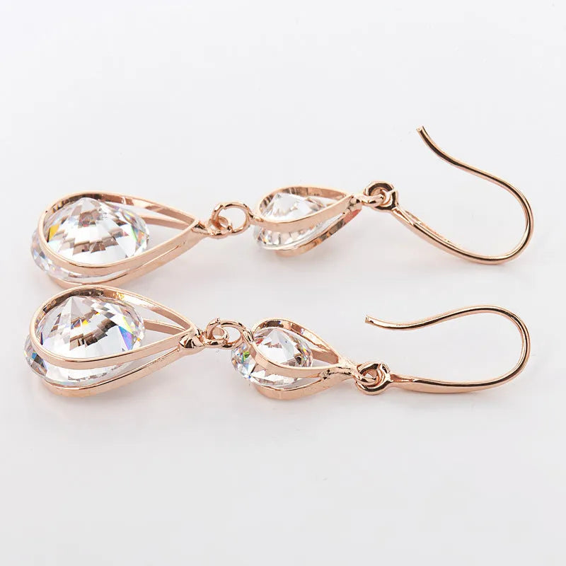 Women's teardrop earrings silver plated alloy inlaid artificial gemstones gold colour electroplating craft