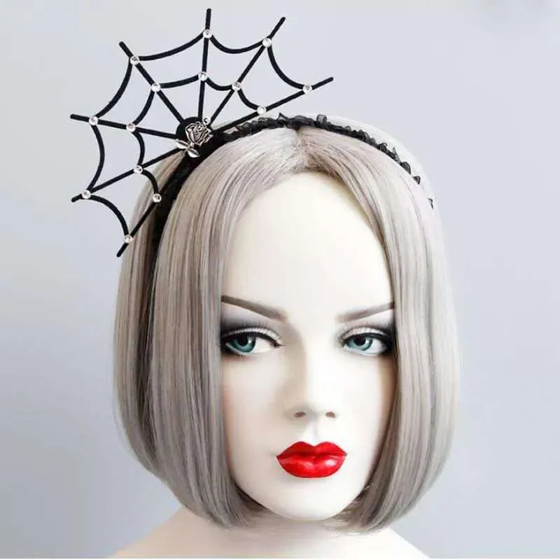 Halloween funny headband made from felt cloth, black lace, ribbon, and iron headband base in multiple colour styles