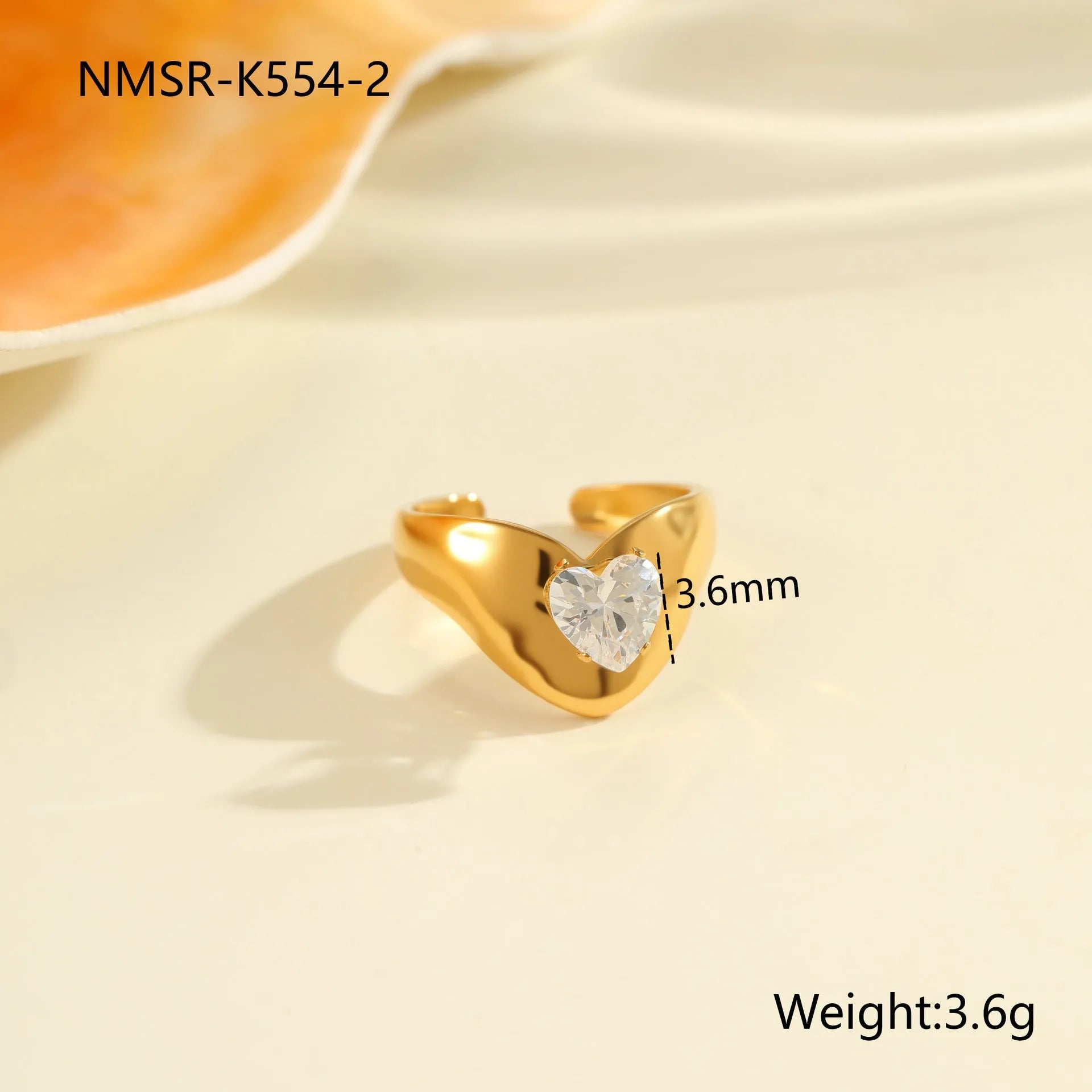 Geometric stainless steel women's ring with adjustable open mouth design and zircon details