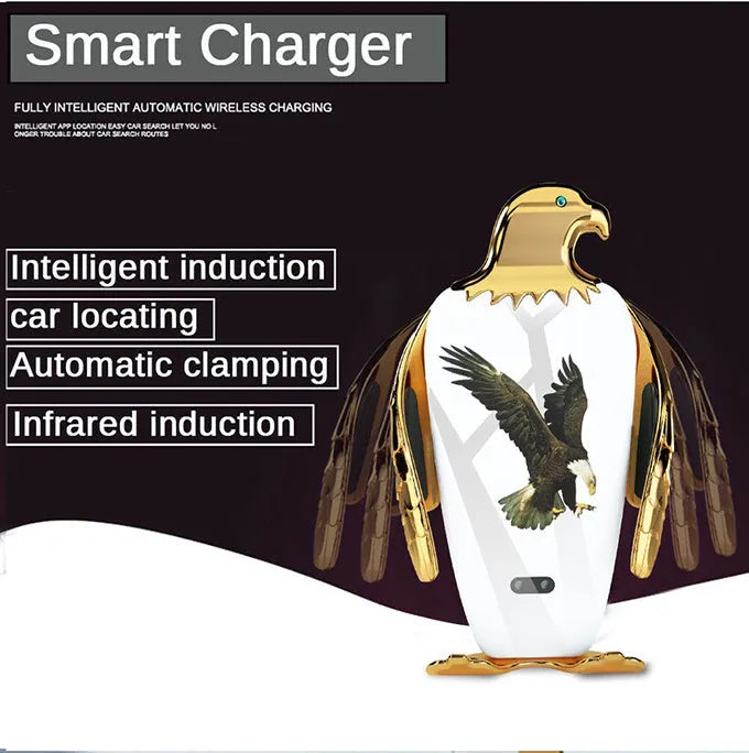 Wireless charging car phone holder with eagle design and suction cup mount