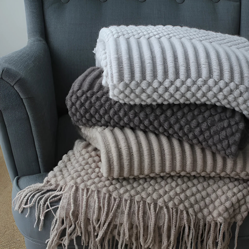 Small polyester nap blanket in dark grey, khaki, or light grey, dimensions 127cm by 170cm