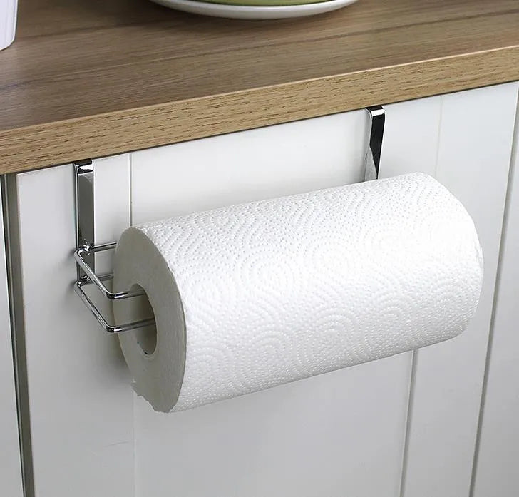 Silver stainless steel cabinet door back hanging paper towel rack