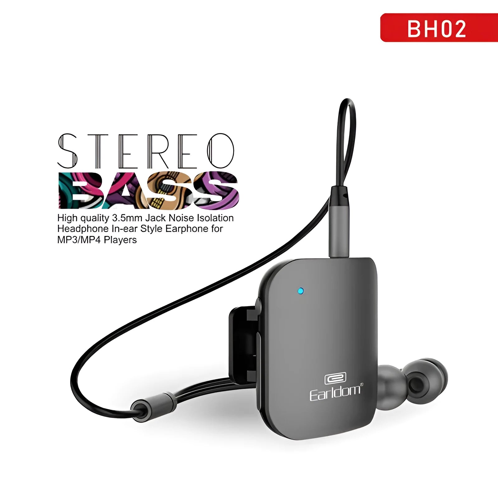 Bluetooth lavalier audio receiver with wireless headphones showing colour options black, grey, red