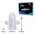 White PS5 Slim charging base with RGB lighting and cooling fan dimensions 29x22.8x3cm