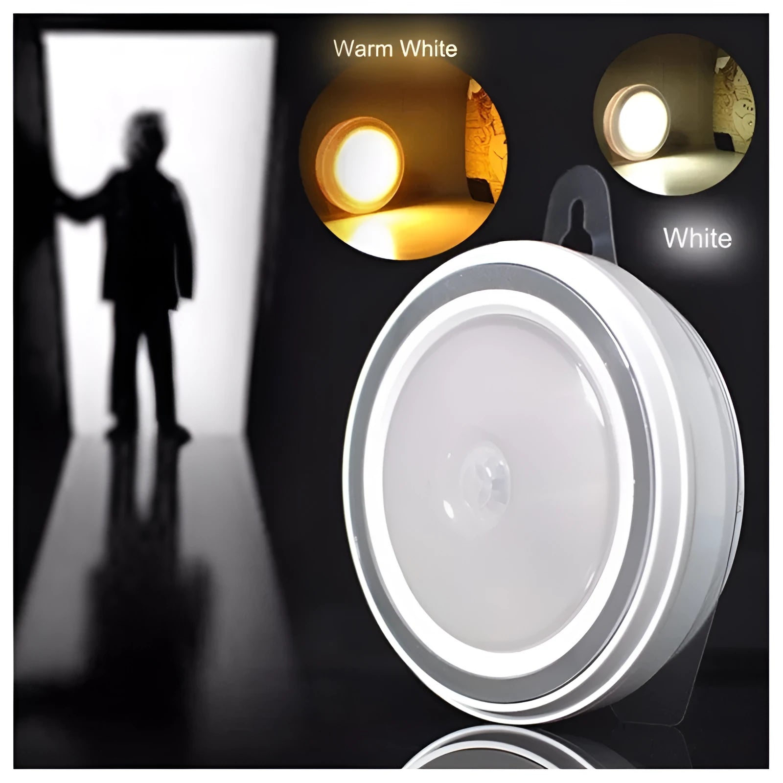 Smart battery-powered motion sensor LED light unit with infrared sensor and 5 LEDs.