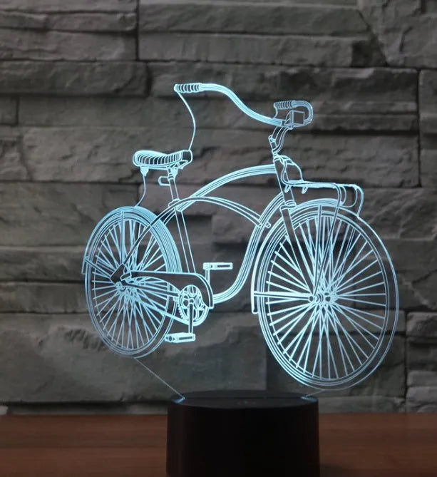 3D night light bicycle series with acrylic shade, black base, USB powered