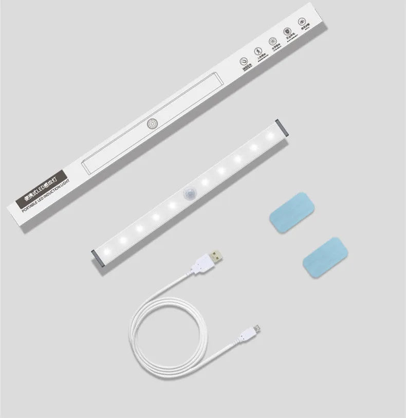 USB rechargeable magnetic LED closet light with motion sensor in aluminium shell.