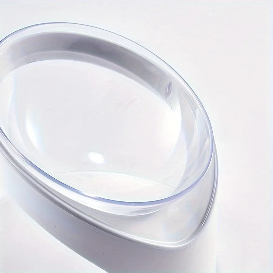 White elevated cat food bowl showing 5cm height and tilted angle design