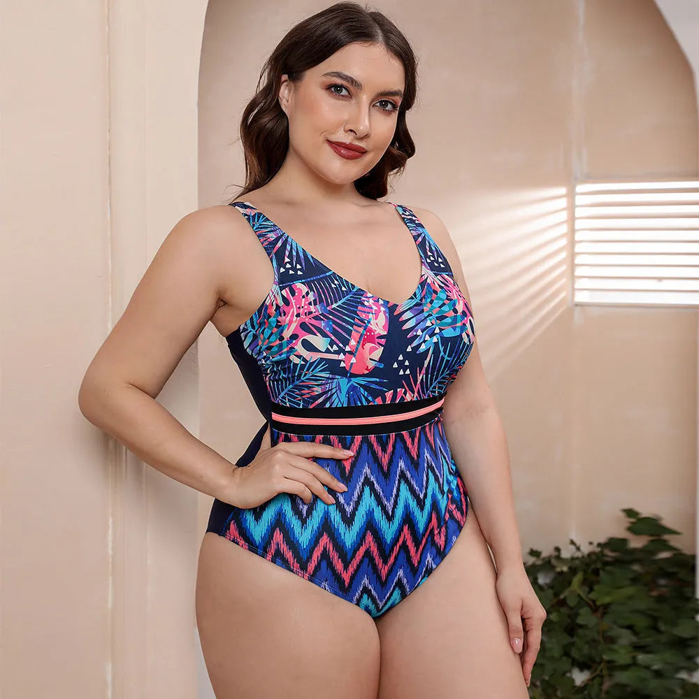 Women's printed stripe one-piece swimsuit with spaghetti straps in blue, white, or green colour options