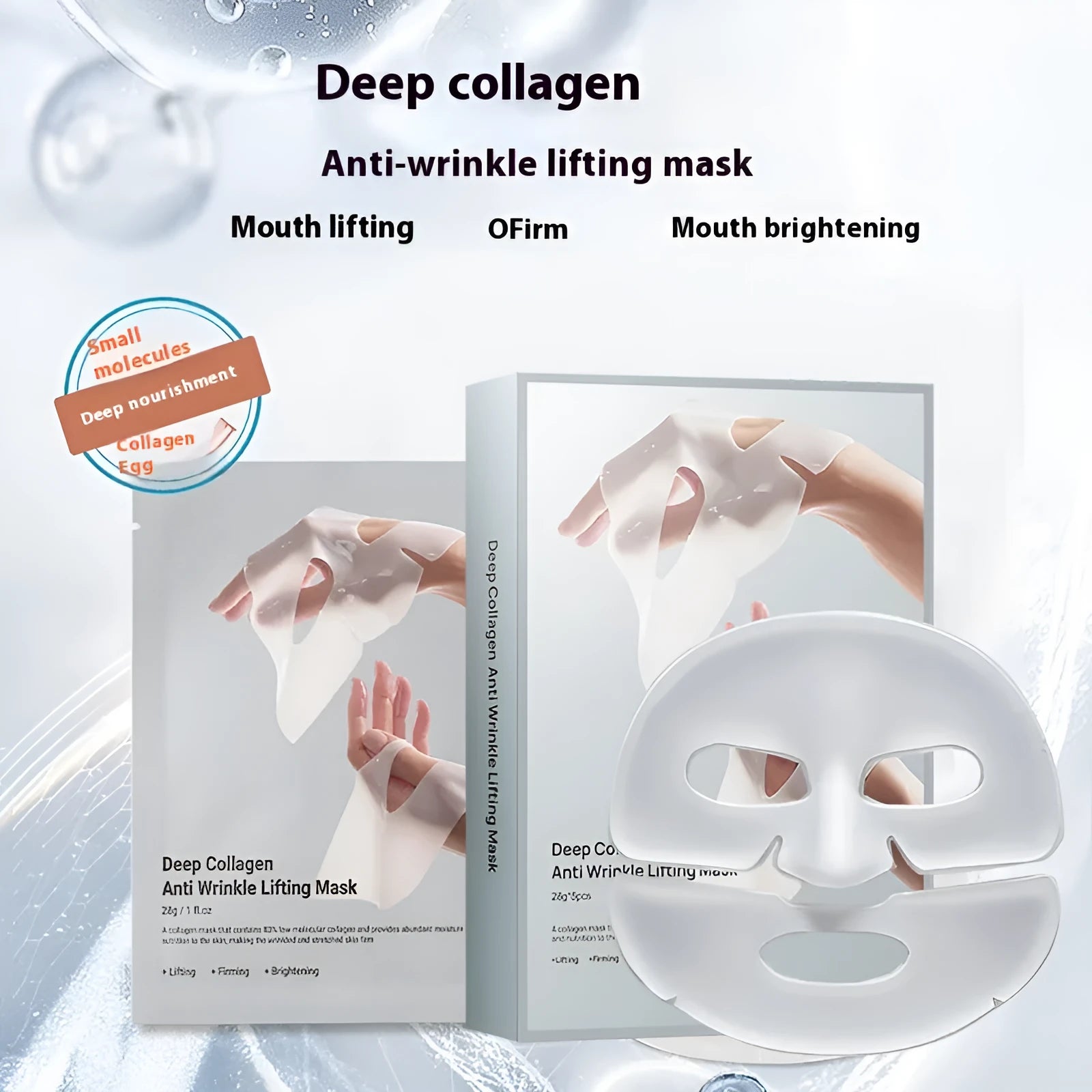Collagen facial sheet mask with 28ml serum for moisturising and anti-wrinkle treatment