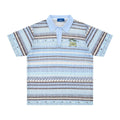 Men's blue printed short sleeve casual shirt with loose fit on mannequin