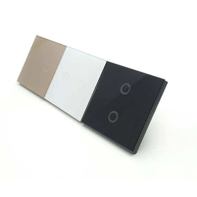 Touch switch 86-type panel in black, golden or white with tempered glass surface for lighting control