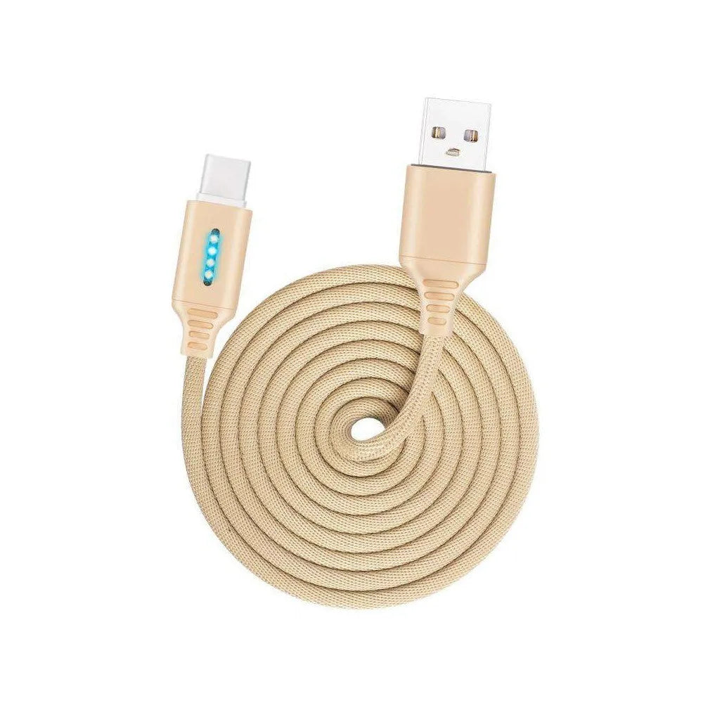 Black fabric braided USB charging cable with Type-C connector, shown at full 1-metre length.