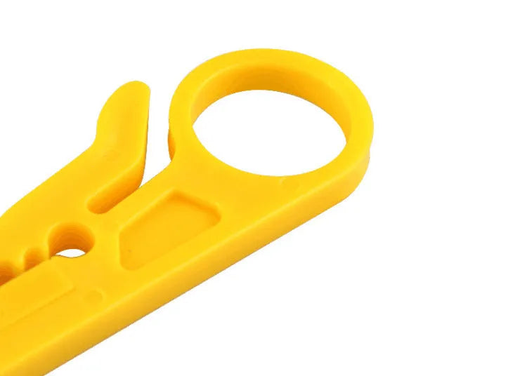 Yellow mini portable wire stripper tool with a metal blade for 0.6 mm cables.