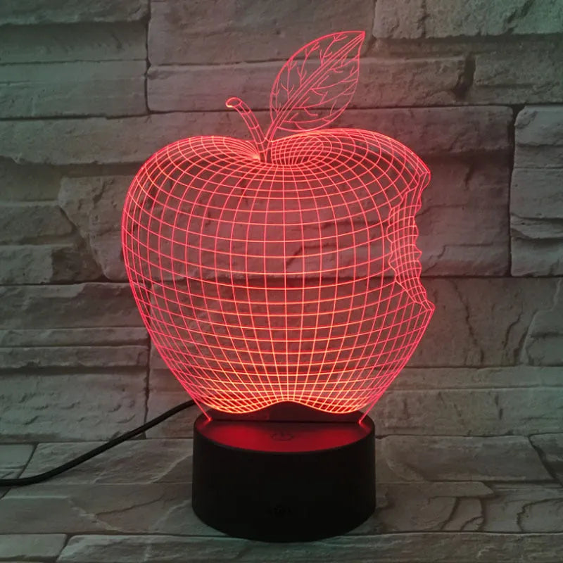 3D fruit colourful night light with acrylic shade and touch control showing seven colour LED illumination