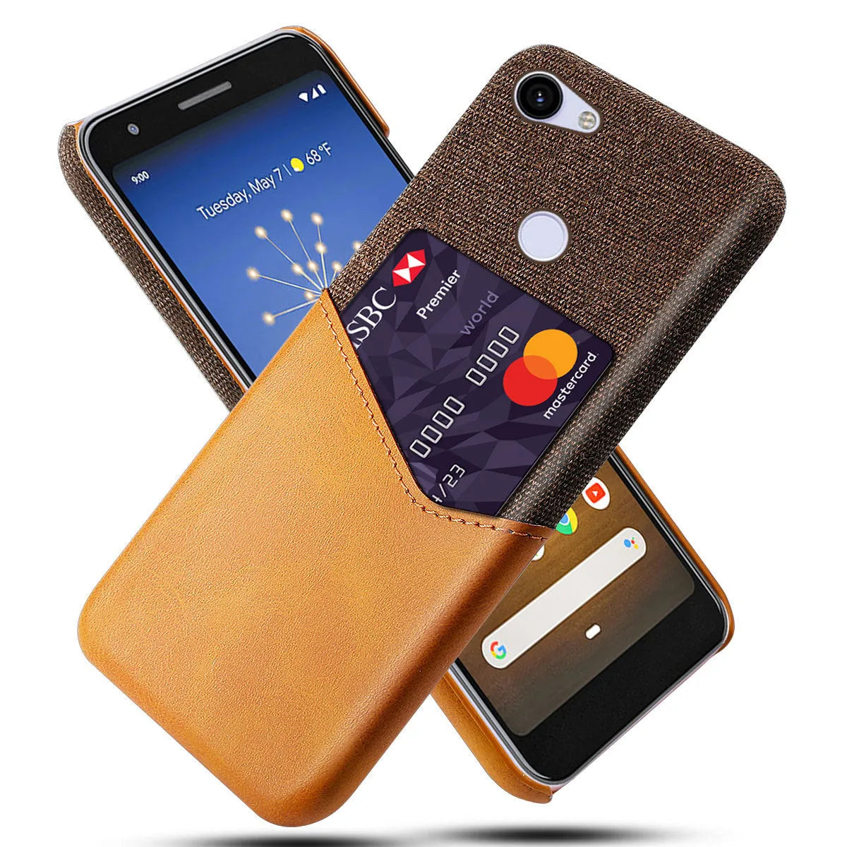 A black leather Google Pixel mobile phone case showing a plain back cover design.