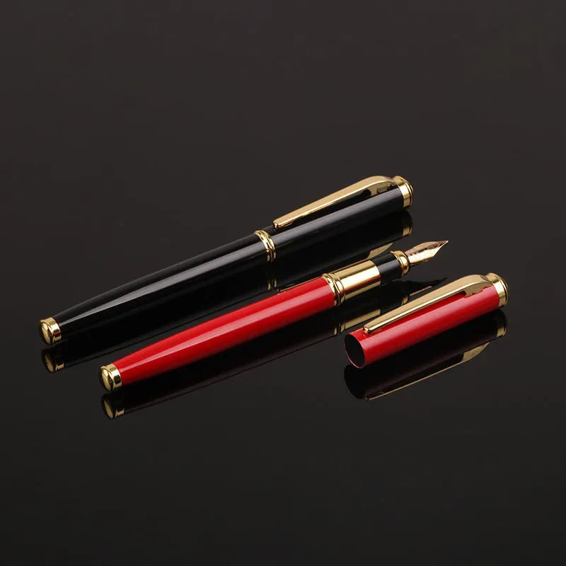 Red and black metal fountain pen with 0.5mm iridium nib for office and student writing