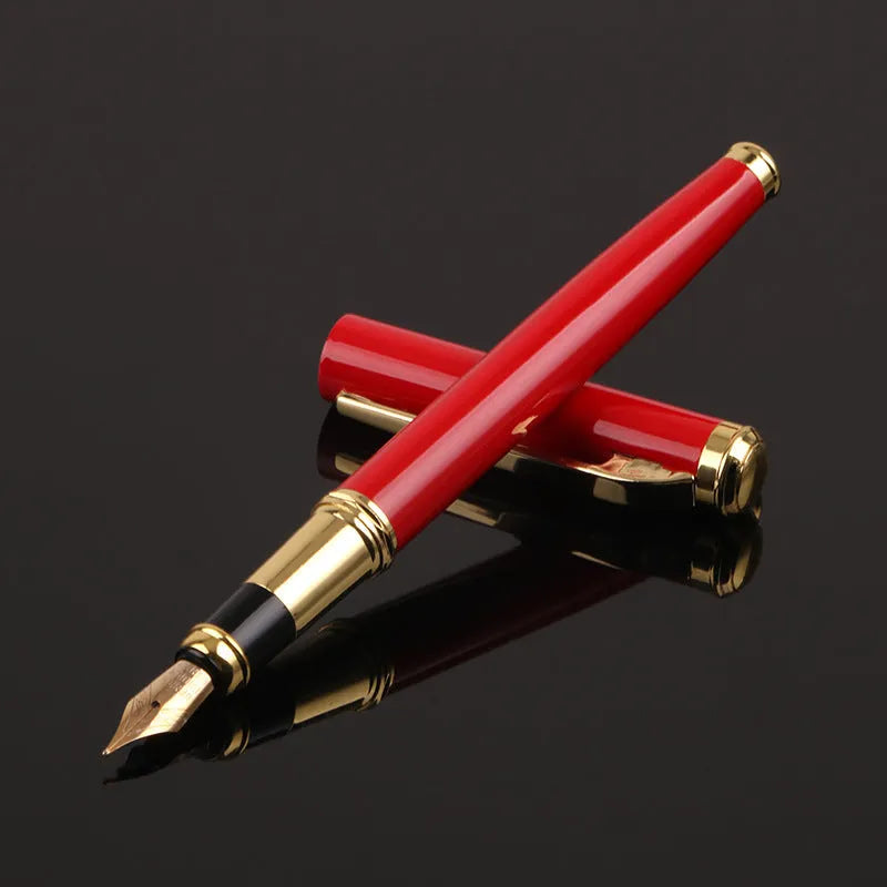 Red and black metal fountain pen with 0.5mm iridium nib for office and student writing