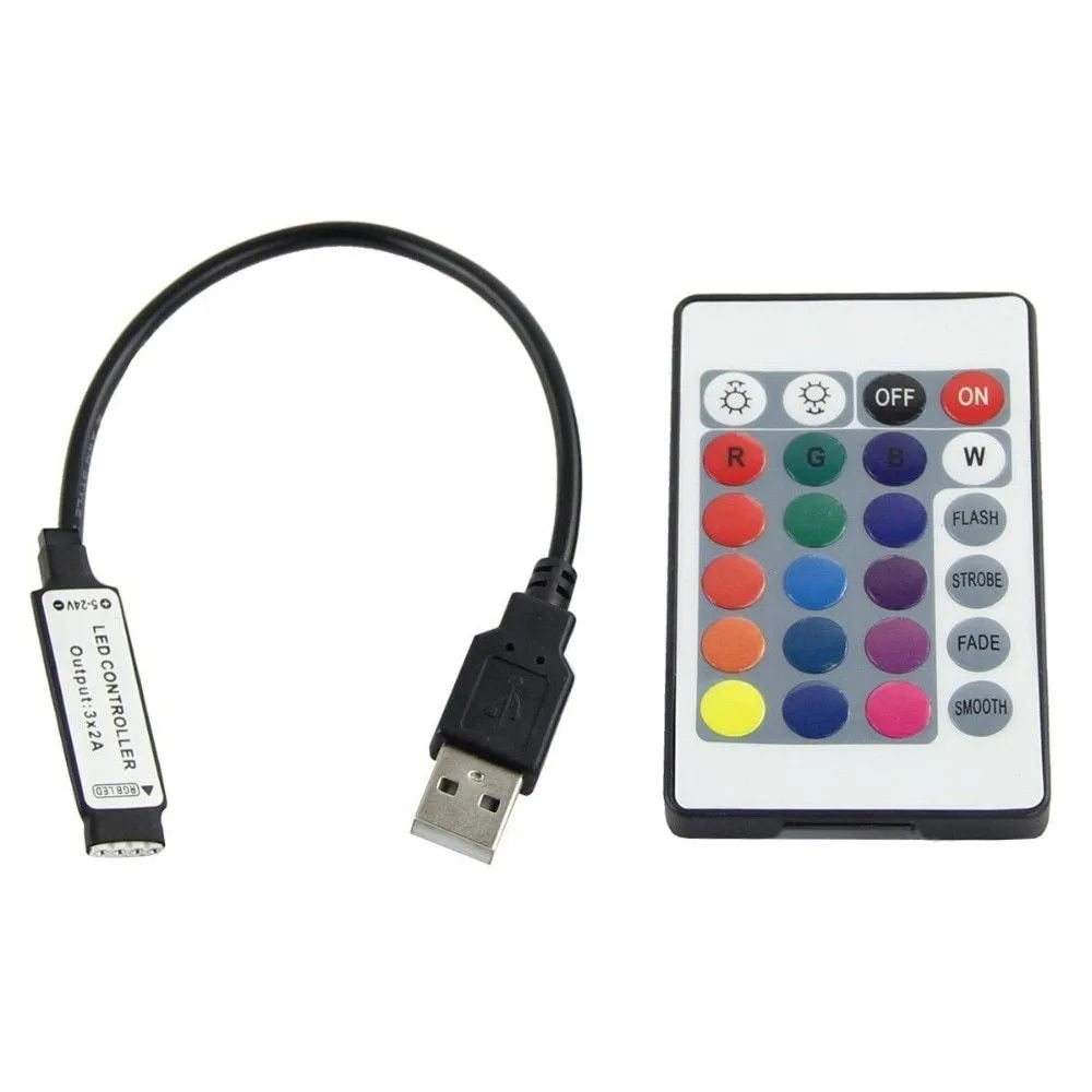 1 metre long flexible USB LED light strip showing SMD5050 chips, with a connected USB cable.