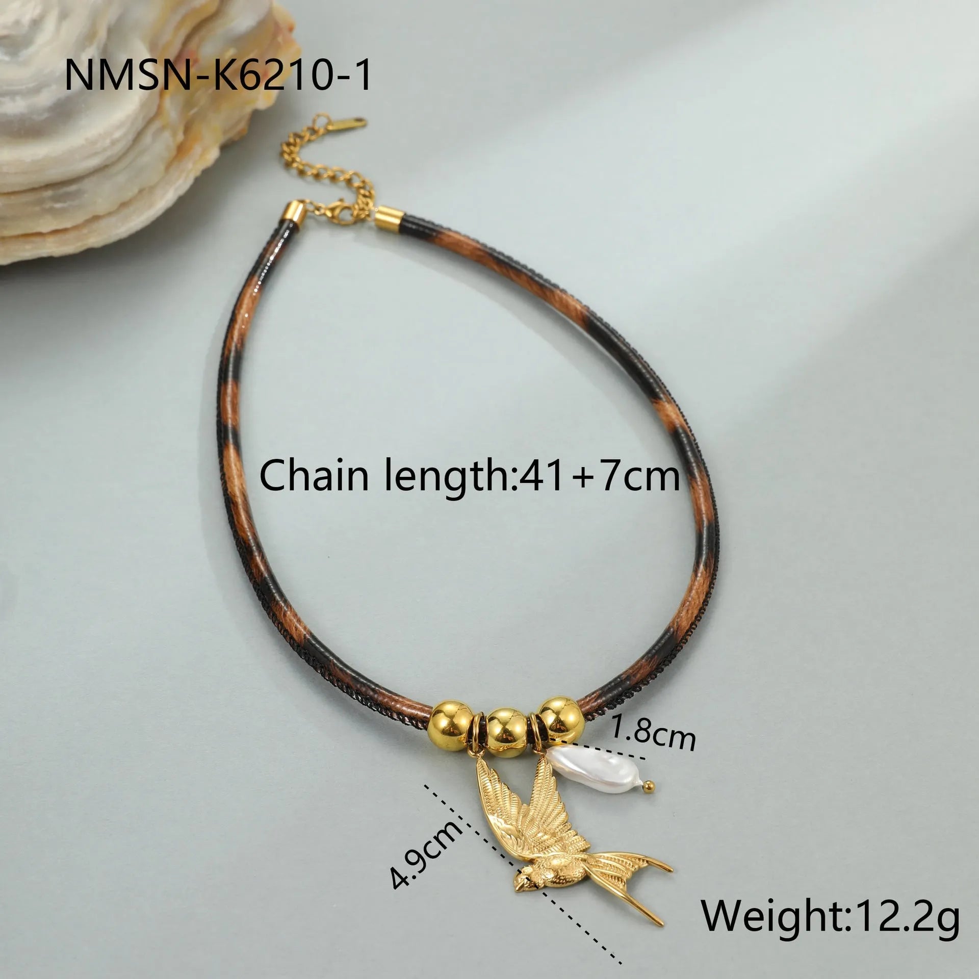 Women's geometric leopard pattern stainless steel necklace with gold electroplated finish on adjustable chain