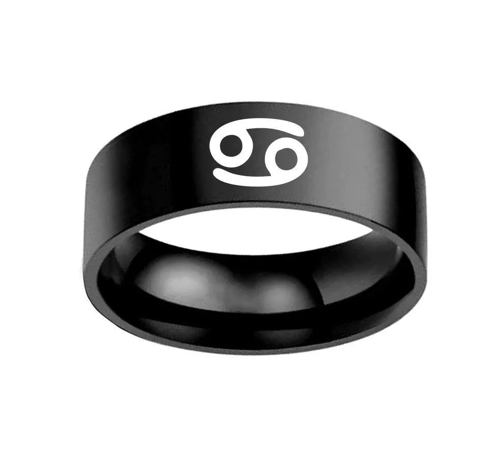 Stainless steel twelve constellation ring on display showing 8MM width band