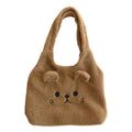 Large capacity imitation lamb wool embroidery shopping bag in beige with double soft handles and animal pattern