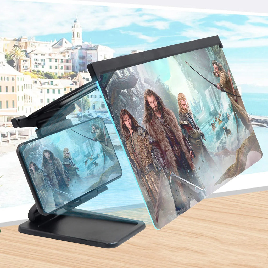 Black L20 smartphone screen magnifier with separate mounting bracket on a table.