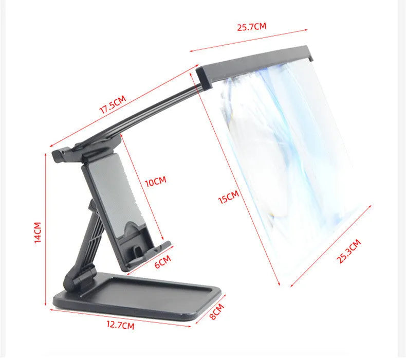 Black L20 smartphone screen magnifier with separate mounting bracket on a table.