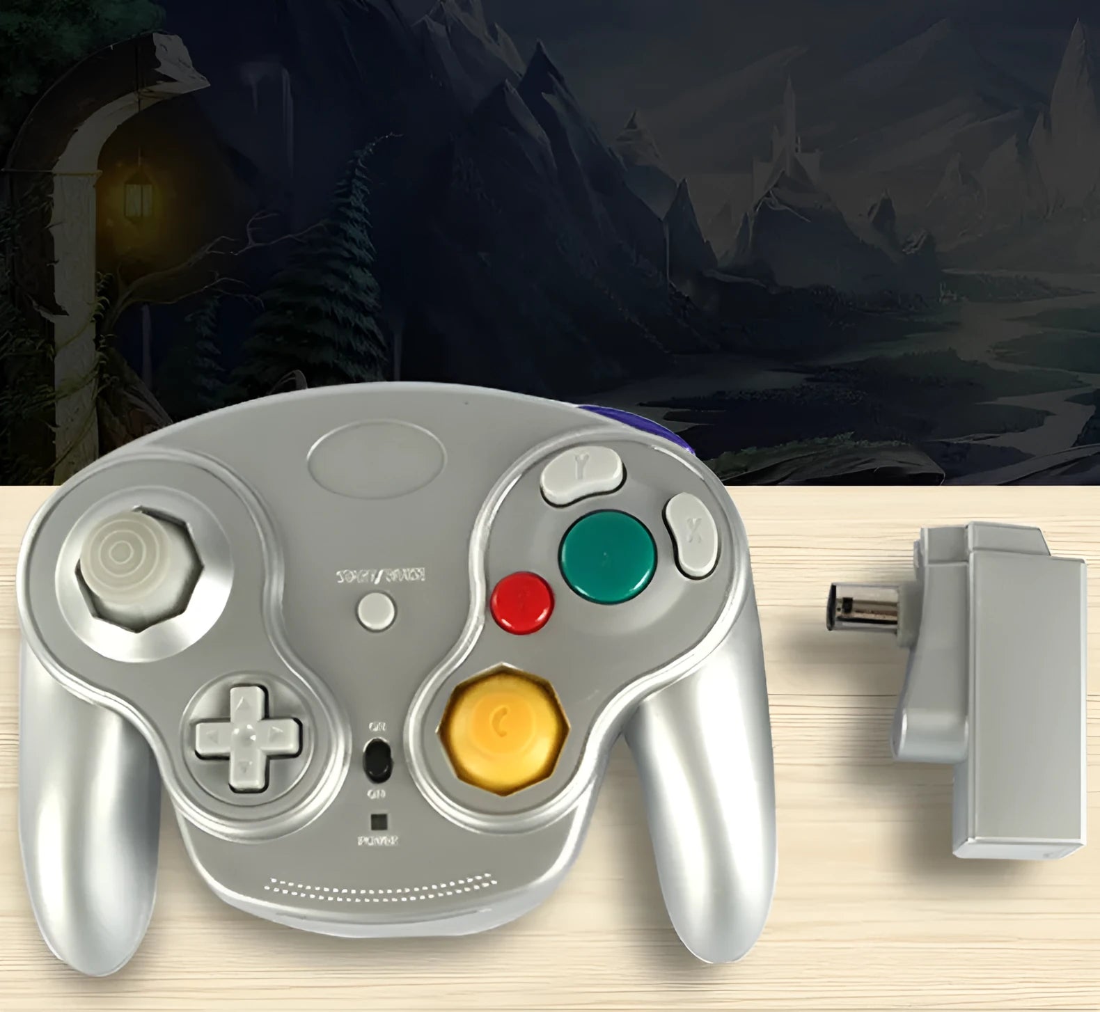 NGC2.4G wireless game controller for Wii and GameCube in white, red, blue, black, orange, or silver.
