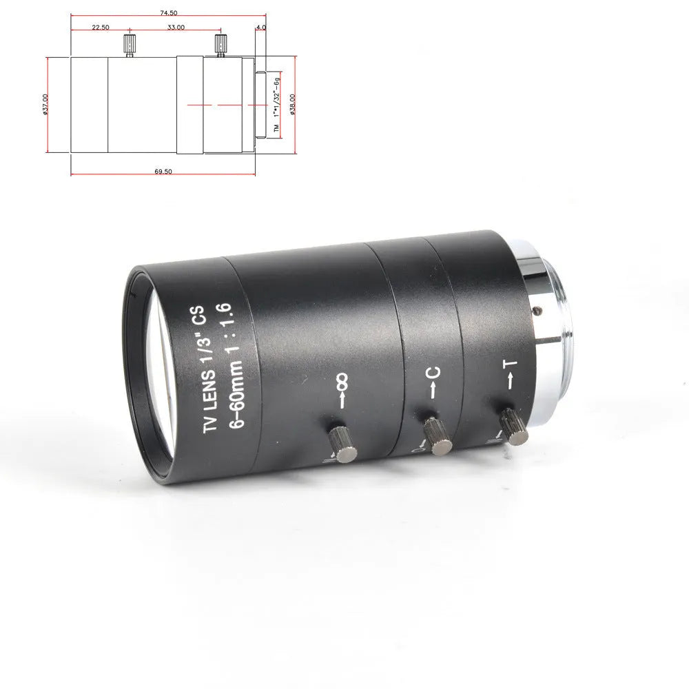 Black manual aperture 6-60mm CCTV lens with CS mount for 1/3" cameras