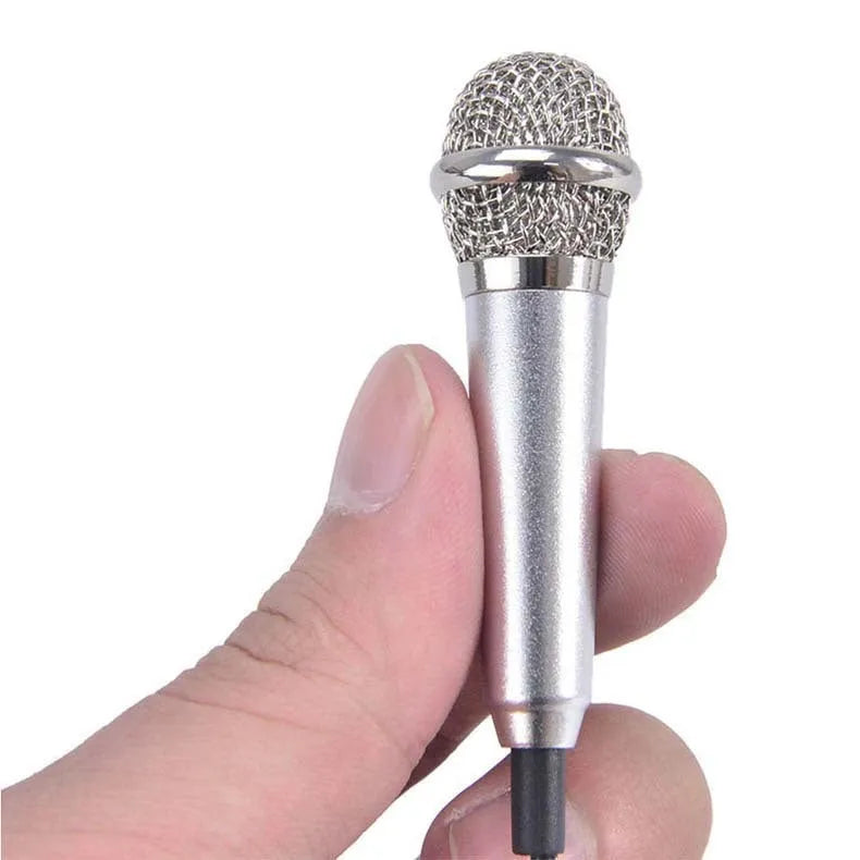 T3 Mini Karaoke Condenser Microphone in blue, gold, red or silver with a 3.5mm cable for Android phones.