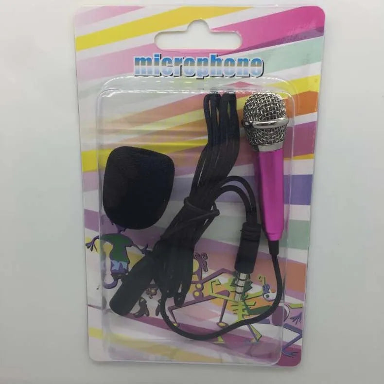 T3 Mini Karaoke Condenser Microphone in blue, gold, red or silver with a 3.5mm cable for Android phones.