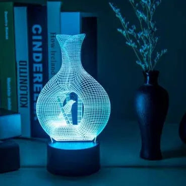 Creative 3D LED night light lamp with acrylic plate and ABS base showing seven colour lighting options
