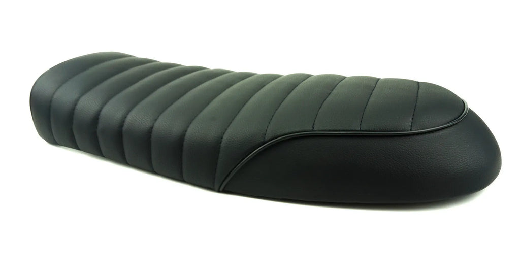 Black vintage hump seat cushion saddle with ABS base, 53cm length, for motorcycle retrofit