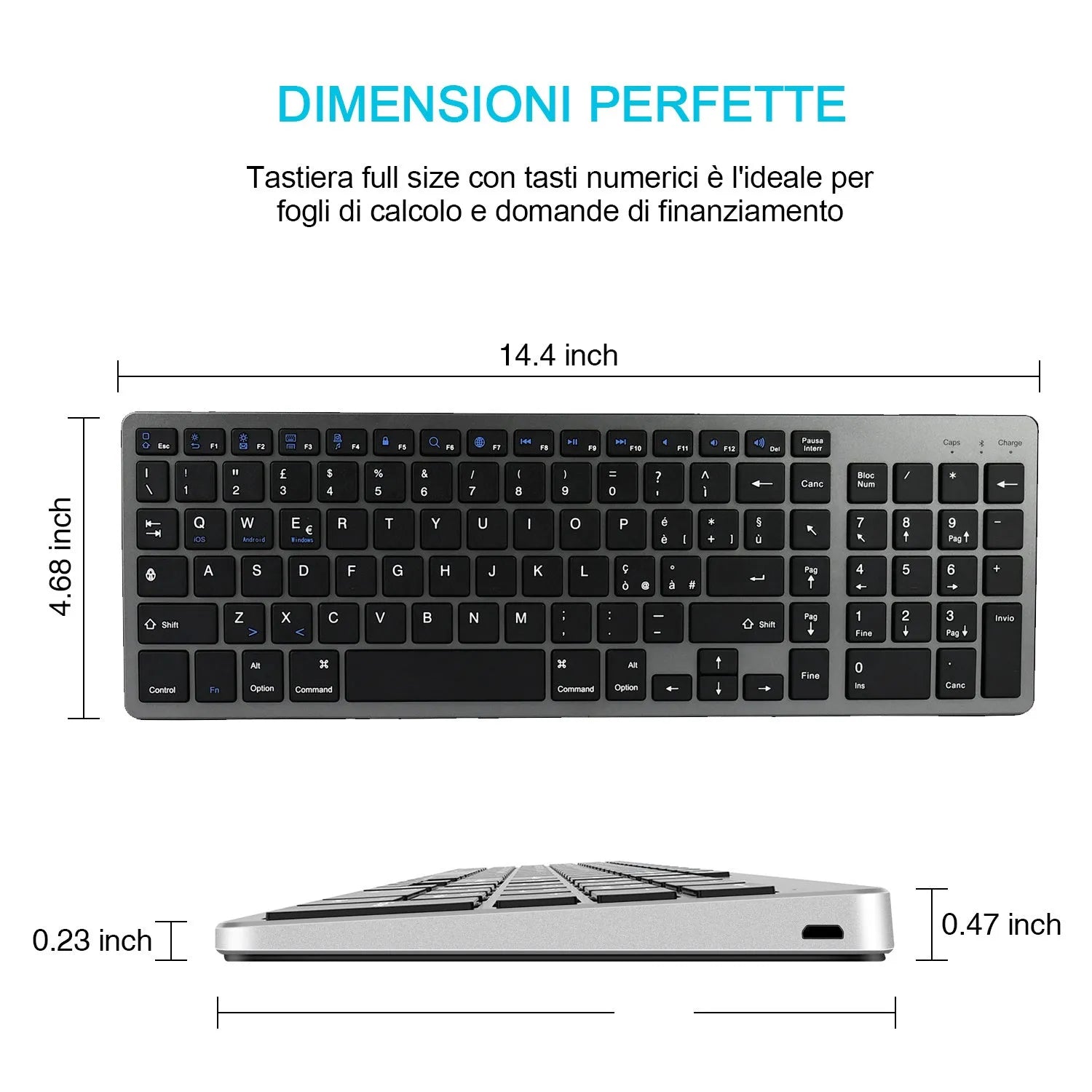 Ultra-thin white Bluetooth keyboard with 104 keys for iPad and tablet