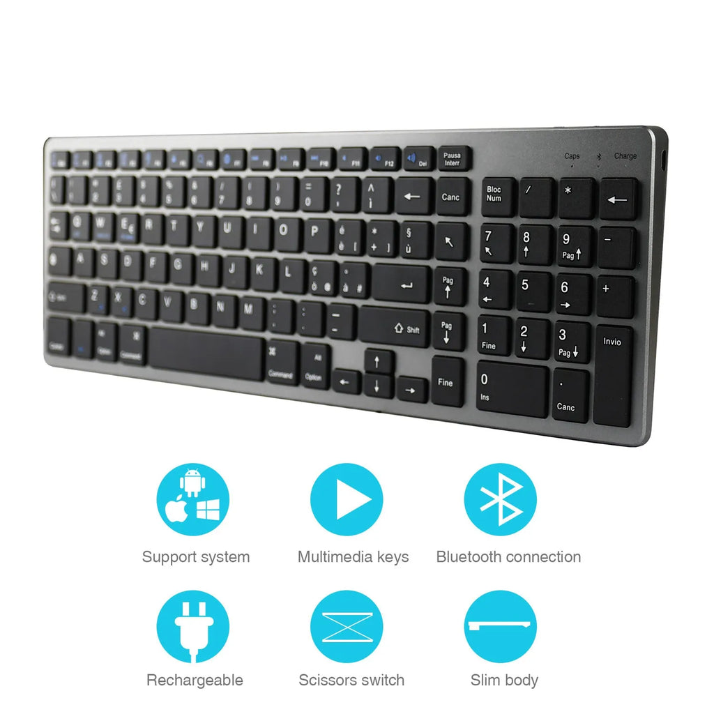 Ultra-thin white Bluetooth keyboard with 104 keys for iPad and tablet