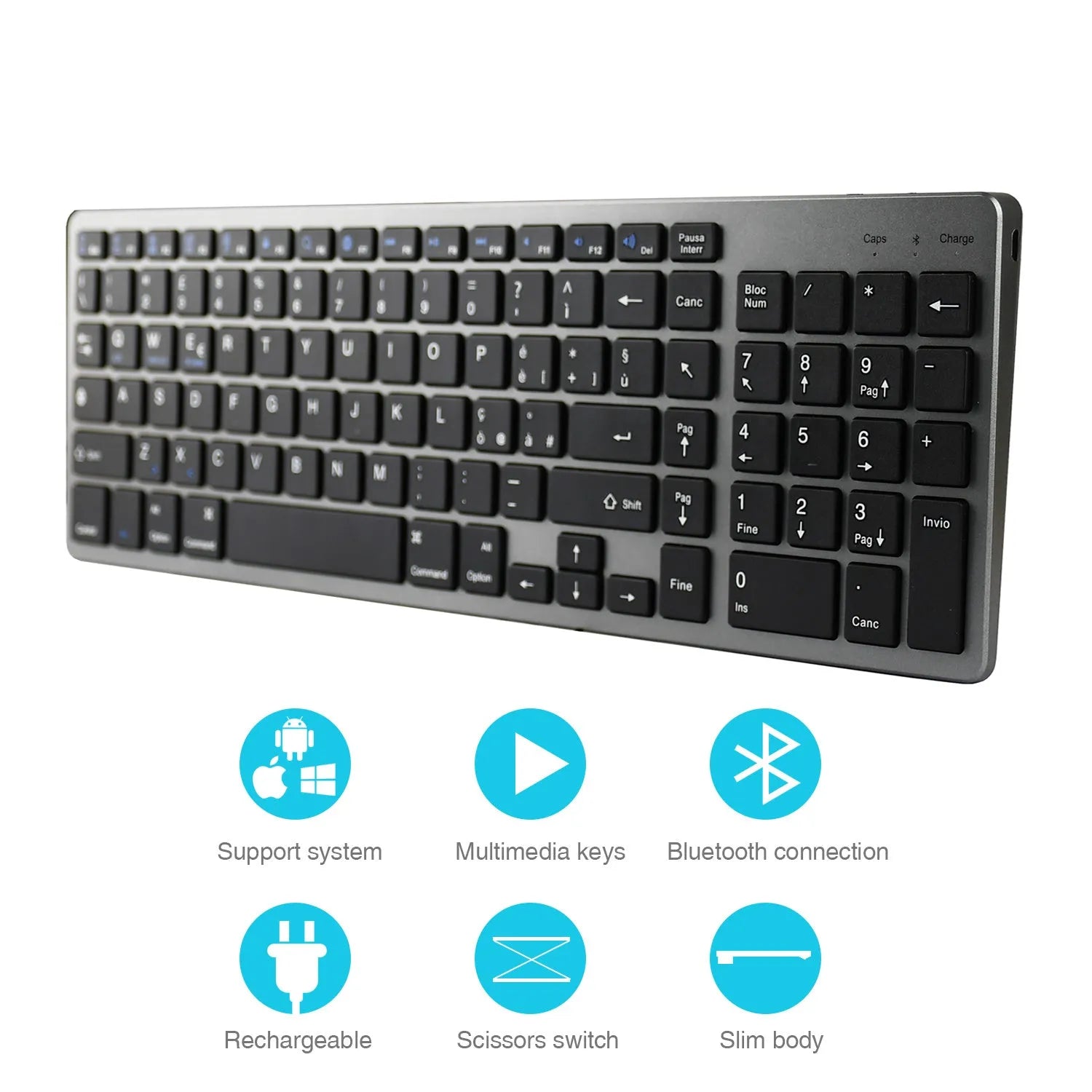 Ultra-thin white Bluetooth keyboard with 104 keys for iPad and tablet