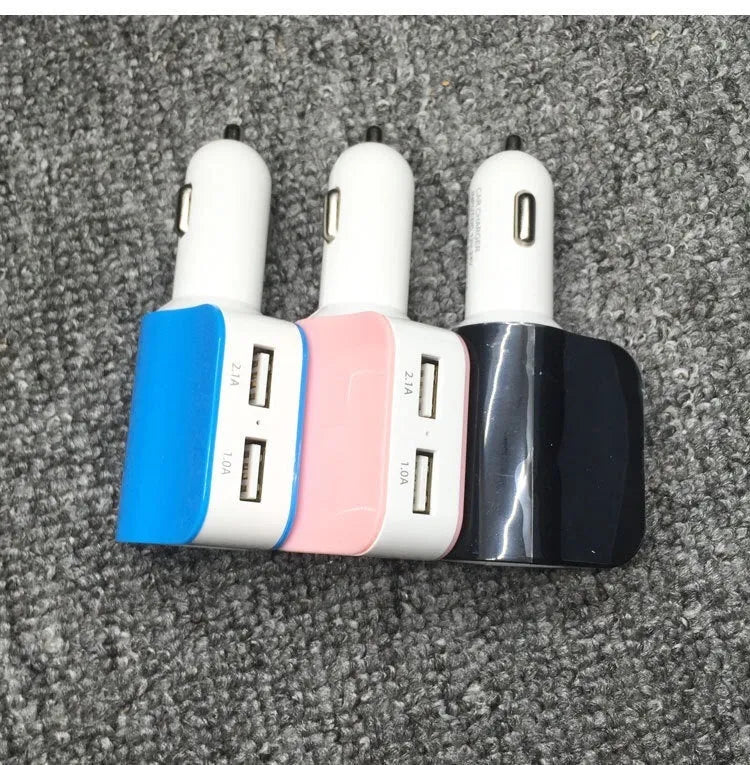 Black dual USB car charger with cigarette lighter plug and two USB ports