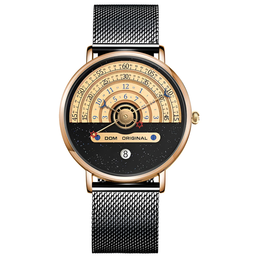 Men's sports quartz wristwatch with round 40mm dial, mineral glass lens, and stainless steel strap showing time display