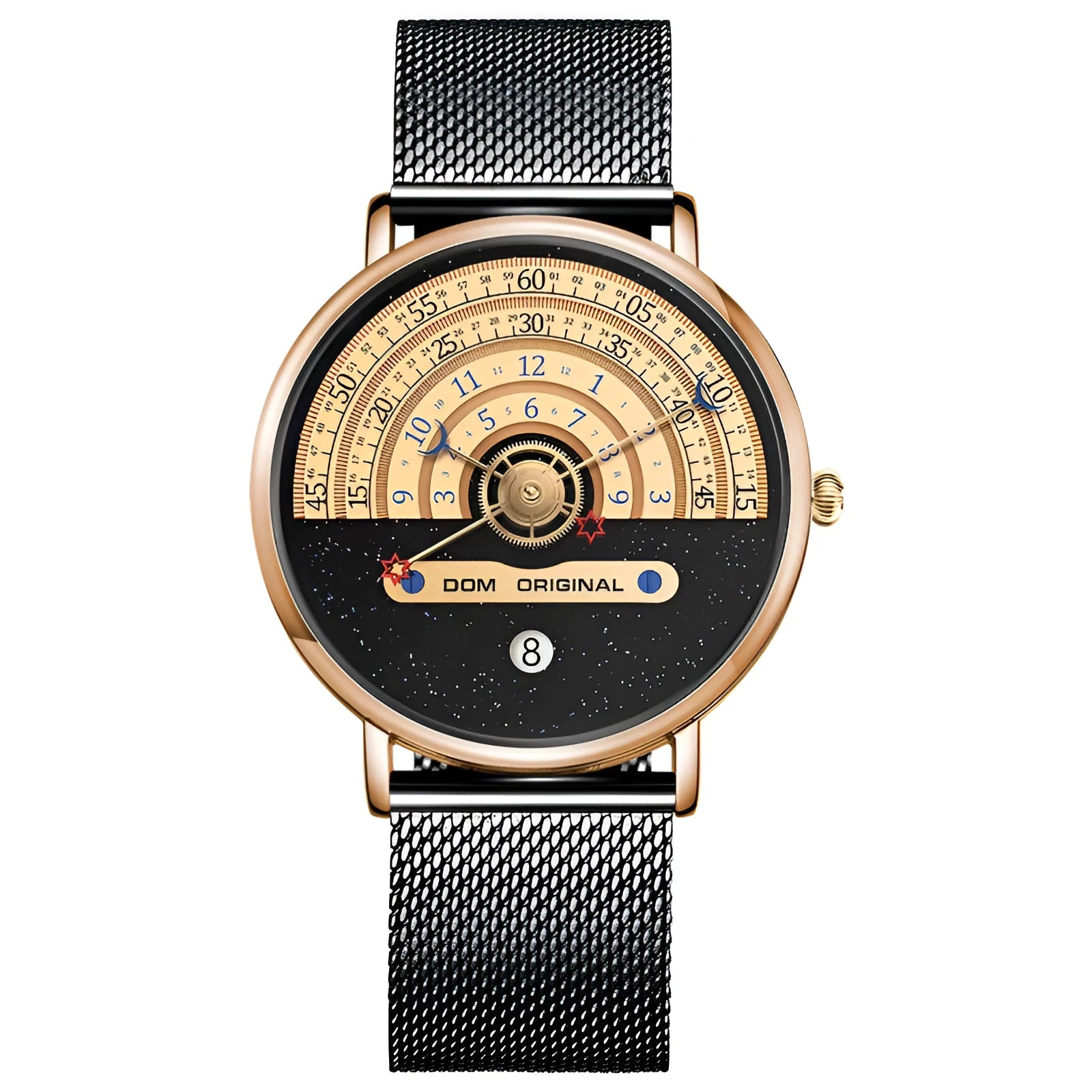 Men's sports quartz wristwatch with round 40mm dial, mineral glass lens, and stainless steel strap showing time display