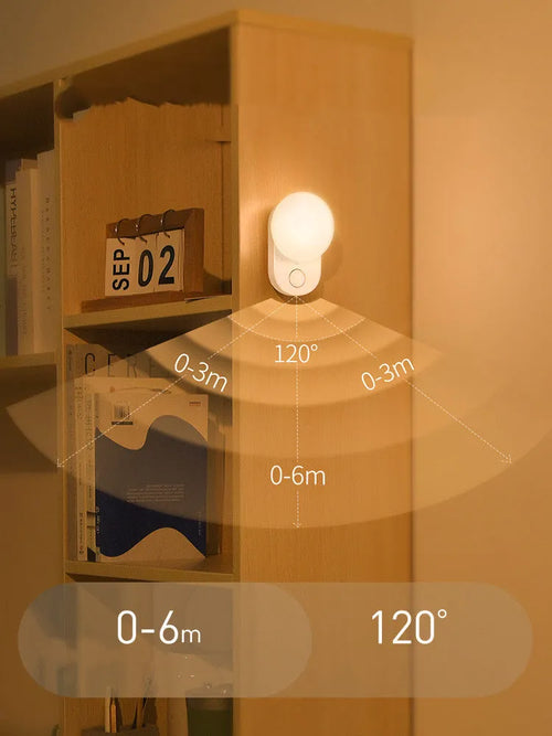 White Baseus rechargeable sensor night light with motion detection for bedroom bedside use