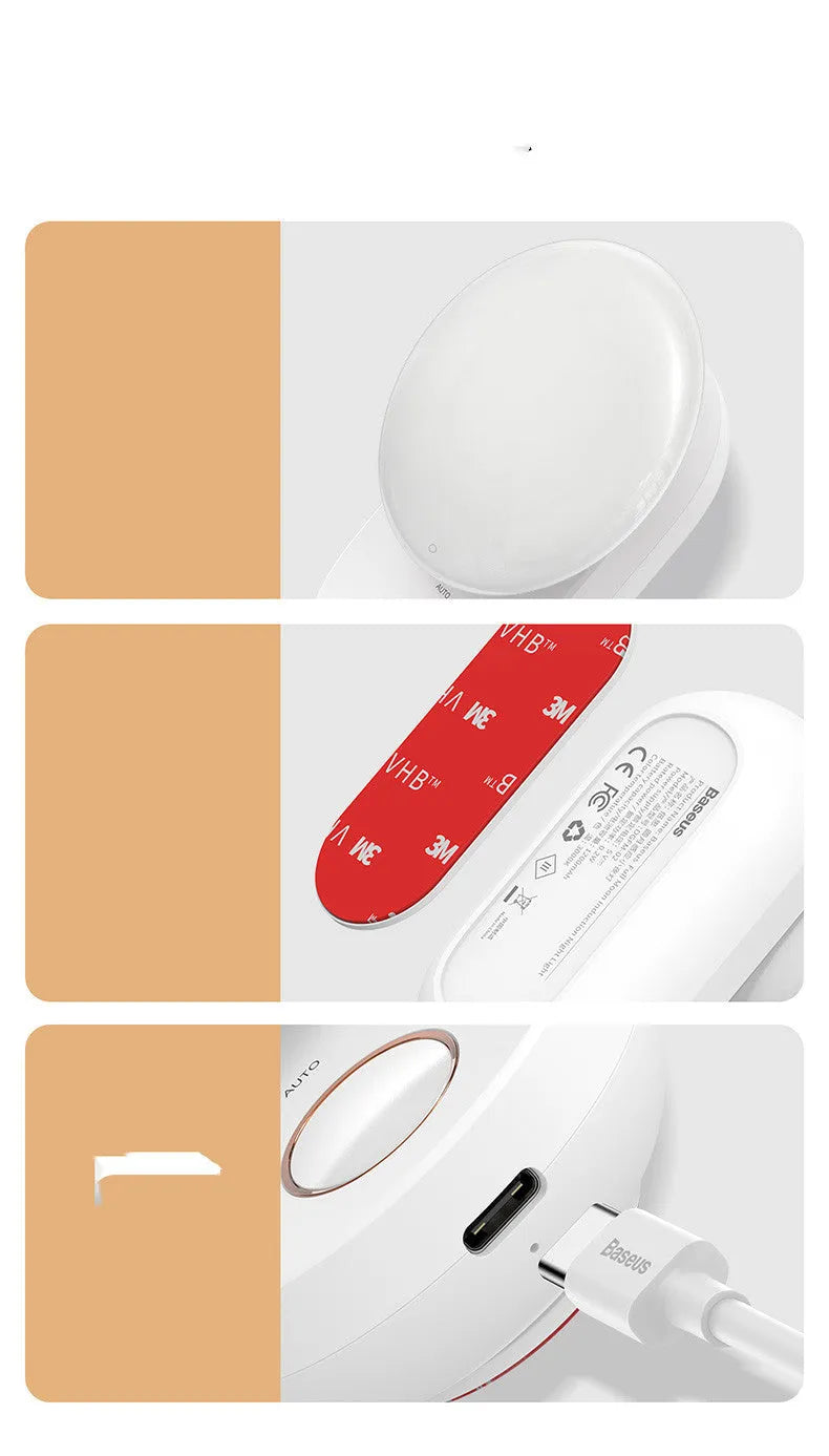 White Baseus rechargeable sensor night light with motion detection for bedroom bedside use