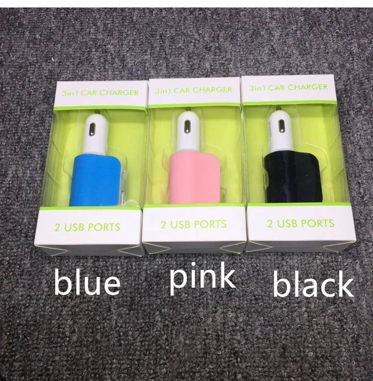 Black dual USB car charger with cigarette lighter plug and two USB ports