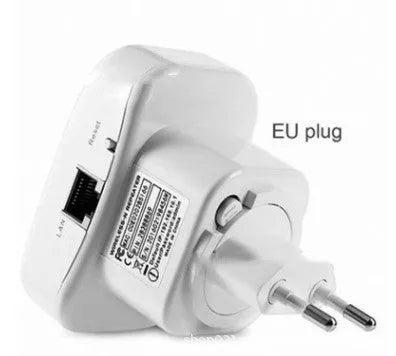 Black or white wireless WiFi repeater with network cable and multiple international plug options