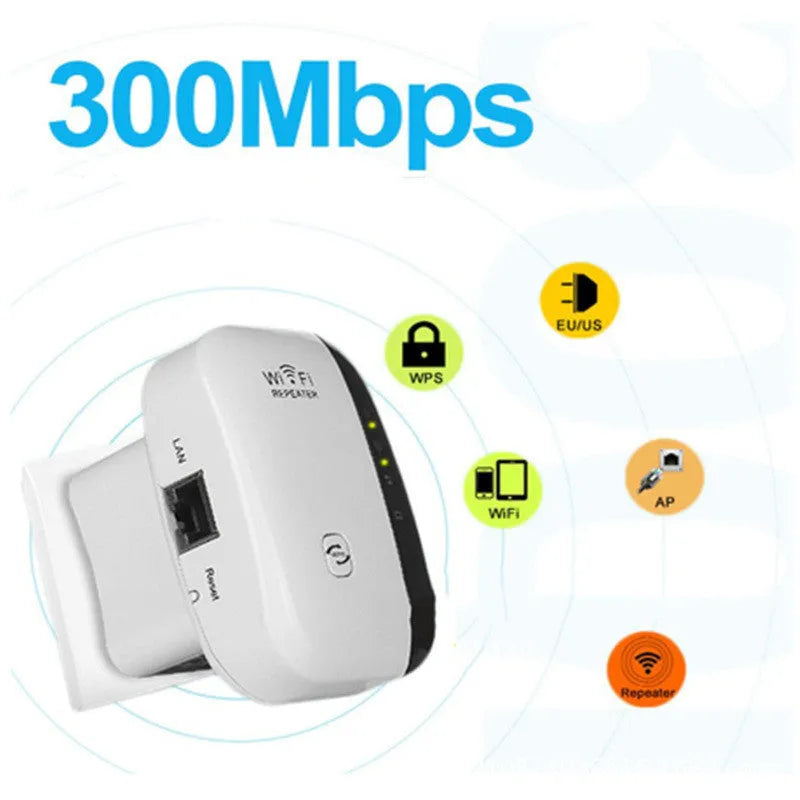 Black or white wireless WiFi repeater with network cable and multiple international plug options
