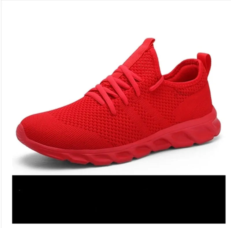 Men's black and white mesh casual sneakers with lace-up closure and round toe for outdoor sports